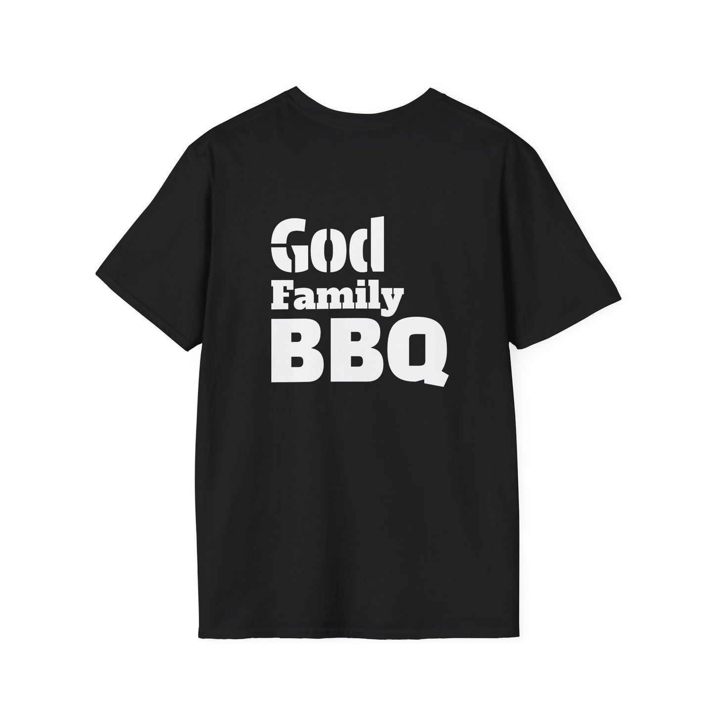 God Family BBQ T-Shirt — Faith & Smoking Meats Tee for Grill Masters