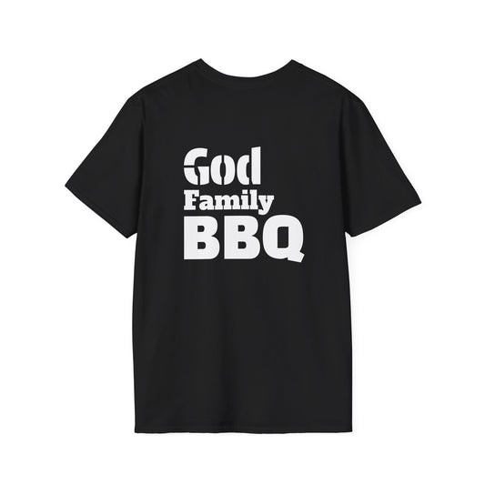 God Family BBQ T-Shirt — Faith & Smoking Meats Tee for Grill Masters