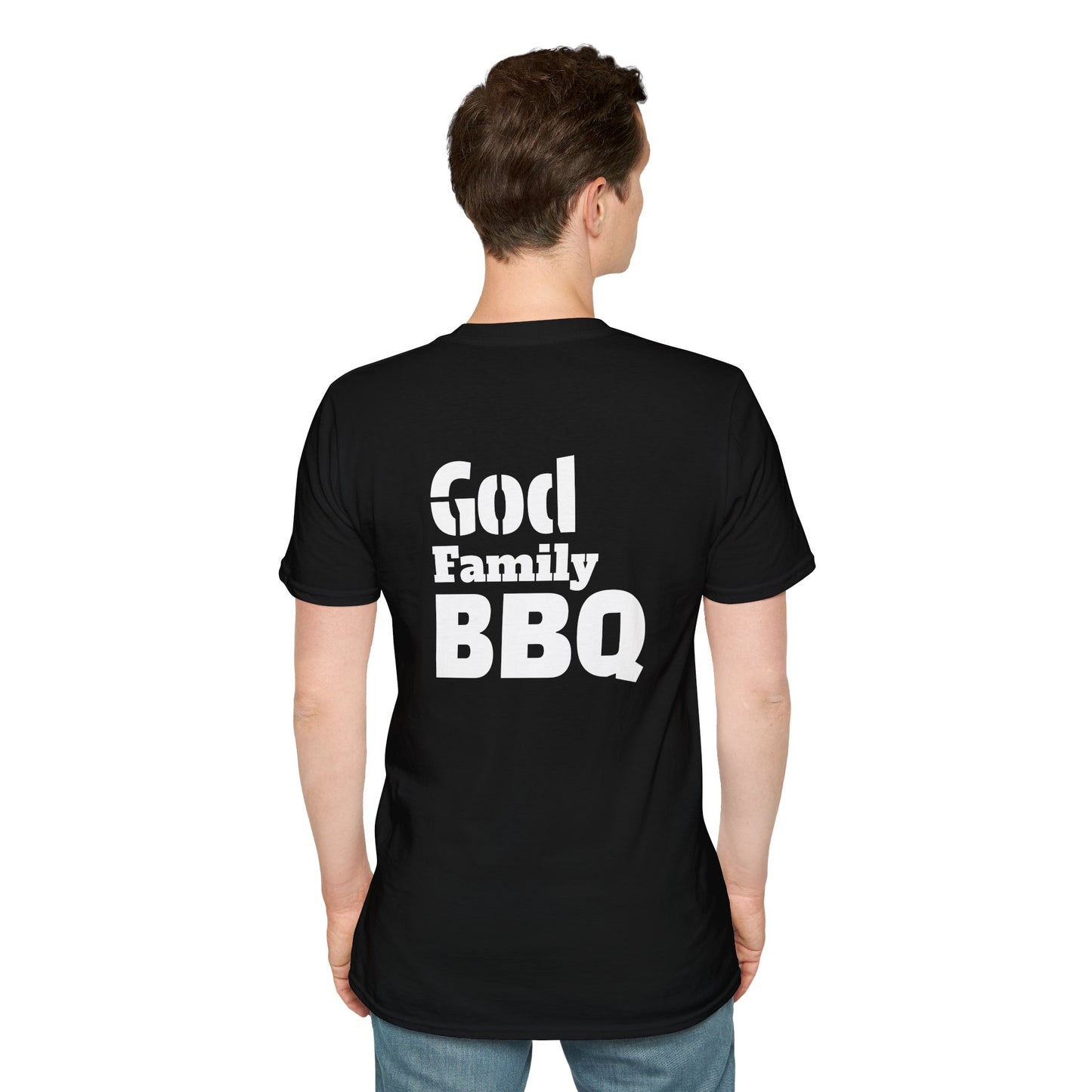 God Family BBQ T-Shirt — Faith & Smoking Meats Tee for Grill Masters